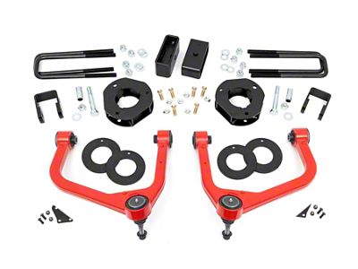 Rough Country 3.50-Inch Suspension Lift Kit with Upper Control Arms; Red (19-24 Sierra 1500 Crew Cab w/ 5.80-Foot Short Box & Adaptive Ride Control, Excluding AT4, & Denali)