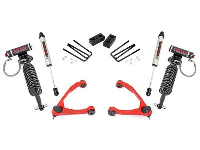 Rough Country 3.50-Inch Upper Control Arm Suspension Lift Kit with Vertex Adjustable Coil-Overs and V2 Monotube Shocks; Red (07-18 2WD Sierra 1500)
