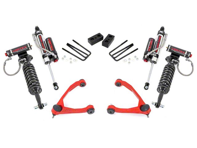 Rough Country 3.50-Inch Upper Control Arm Suspension Lift Kit with Vertex Adjustable Coil-Overs and Vertex Shocks; Red (07-18 2WD Sierra 1500)