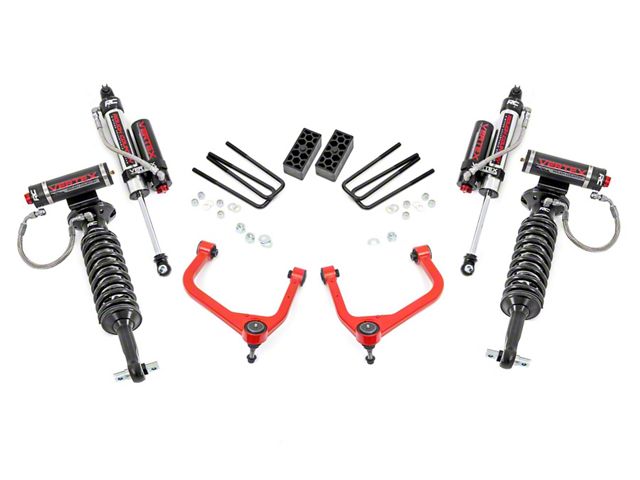 Rough Country 3.50-Inch Forged Upper Control Arm Suspension Lift Kit with Vertex Adjustable Coil-Overs and Vertex Shocks; Red (19-24 Sierra 1500 w/ 5.80-Foot Short Box, Excluding AT4 & Denali)