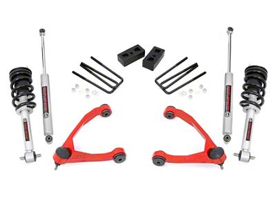 Rough Country 3.50-Inch Upper Control Arm Suspension Lift Kit with Premium N3 Shocks; Red (07-13 2WD Sierra 1500)
