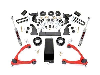Rough Country 4.75-Inch Suspension and Body Lift Kit with Upper Control Arms; Red (14-15 4WD Sierra 1500 w/ Stock Cast Steel Control Arms)