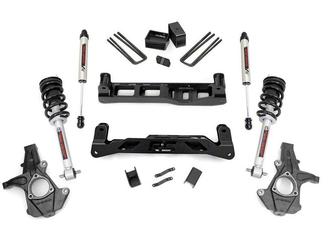 Rough Country 5-Inch Knuckle Suspension Lift Kit with Lifted Struts and V2 Monotube Shocks (14-18 2WD Sierra 1500 w/ Stock Cast Steel Control Arms, Excluding Denali)