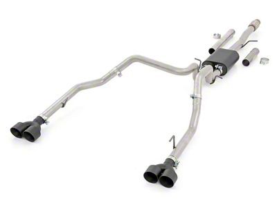 Rough Country Dual Exhaust System with Black Tips; Rear Exit (19-24 5.3L Sierra 1500 w/ Factory Dual Exhaust)