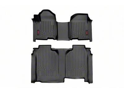 Rough Country Heavy Duty Front and Rear Floor Mats; Black (19-24 Sierra 1500 Crew Cab w/ Front Bench Seat & w/o Under Seat Storage)