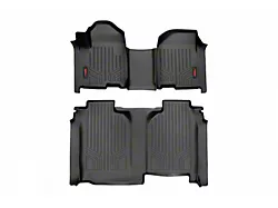 Rough Country Heavy Duty Front and Rear Floor Mats; Black (19-24 Sierra 1500 Crew Cab w/ Front Bench Seat & w/o Under Seat Storage)