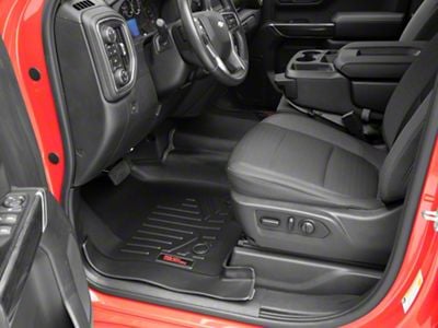 Rough Country Heavy Duty Front Floor Mats; Black (19-23 Sierra 1500 Crew Cab w/ Front Bench Seat)