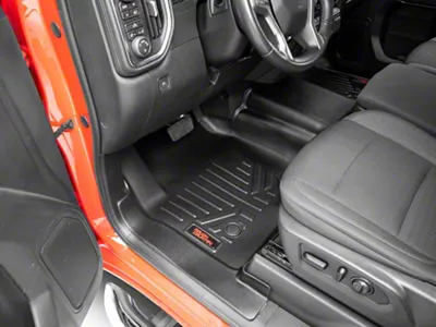 Rough Country Heavy Duty Front and Rear Floor Mats; Black (19-24 Sierra 1500 Crew Cab w/ Front Bench Seat)
