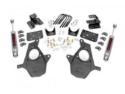 Rough Country Knuckle Lowering Kit with Premium N3 Shocks; 2-Inch Front / 4-Inch Rear (14-18 2WD Sierra 1500 w/ Stock Cast Aluminum or Stamped Steel Control Arms)