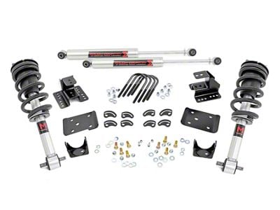 Rough Country Knuckle Lowering Kit with M1 Monotube Shocks; 2-Inch Front / 4-Inch Rear (14-18 2WD Sierra 1500 w/ Stock Cast Aluminum or Stamped Steel Control Arms)