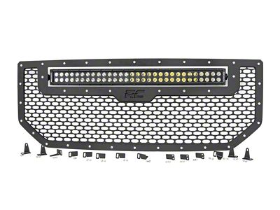 Rough Country Mesh Upper Grille Insert with 30-Inch Black Series LED Light Bar; Black (16-18 Sierra 1500)