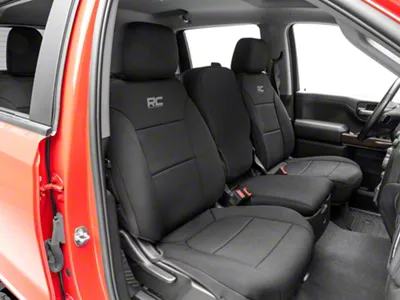 Rough Country Neoprene Front and Rear Seat Covers; Black (19-23 Sierra 1500 Crew Cab w/ Rear Cup Holder)