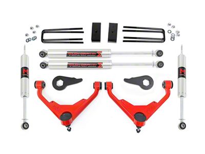 Rough Country 3-Inch Bolt-On Upper Control Arm Suspension Lift Kit with M1 Monotube Shocks for FK or FF RPO Codes; Red (07-10 Sierra 2500 HD)