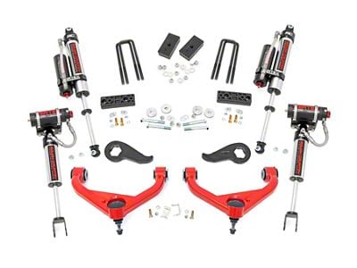 Rough Country 3-Inch Bolt-On Upper Control Arm Suspension Lift Kit with Vertex Reservoir Shocks; Red (20-24 Sierra 2500 HD w/o Rear Overload Springs & MagneRide)