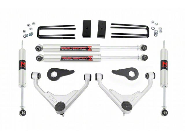 Rough Country 3-Inch Bolt-On Upper Control Arm Suspension Lift Kit with M1 Monotube Shocks for FK or FF RPO Codes (07-10 Sierra 2500 HD)