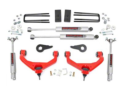 Rough Country 3.50-Inch Bolt-On Suspension Lift Kit with Premium N3 Shocks; Red (11-19 Sierra 2500 HD w/o Factory Overload Springs & MagneRide)