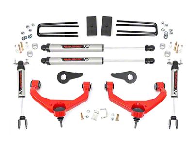 Rough Country 3.50-Inch Bolt-On Suspension Lift Kit with V2 Monotube Shocks; Red (11-19 Sierra 2500 HD w/o Factory Overload Springs & MagneRide)