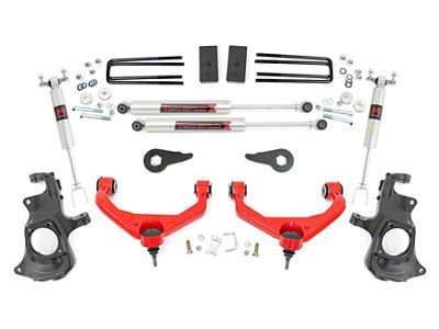 Rough Country 3.50-Inch Knuckle Suspension Lift Kit with M1 Monotube Shocks; Red (11-19 Sierra 2500 HD w/o Factory Overload Springs & MagneRide)