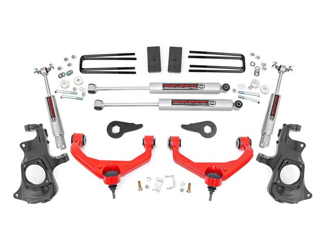 Rough Country 3.50-Inch Knuckle Suspension Lift Kit with Premium N3 Shocks; Red (11-19 Sierra 2500 HD w/o Rear Overload Springs)