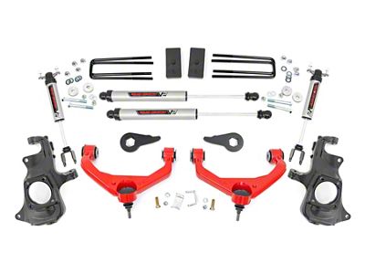 Rough Country 3.50-Inch Knuckle Suspension Lift Kit with V2 Monotube Shocks; Red (11-19 Sierra 2500 HD w/o Rear Overload Springs & MagneRide)