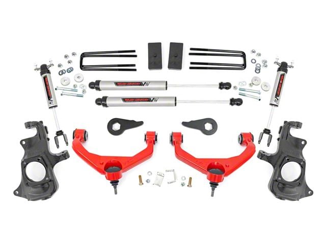 Rough Country 3.50-Inch Knuckle Suspension Lift Kit with V2 Monotube Shocks; Red (11-19 Sierra 2500 HD w/o Rear Overload Springs & MagneRide)