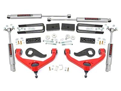 Rough Country 3-Inch Bolt-On Suspension Lift Kit with Premium N3 Shocks; Red (20-24 Sierra 3500 HD SRW w/o MagneRide)