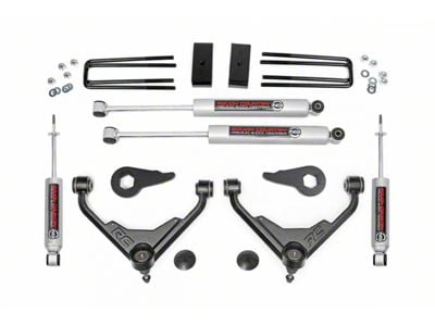 Rough Country 3-Inch Bolt-On Upper Control Arm Suspension Lift Kit with Premium N3 Shocks for FK or FF RPO Codes (07-10 Sierra 3500 HD SRW)