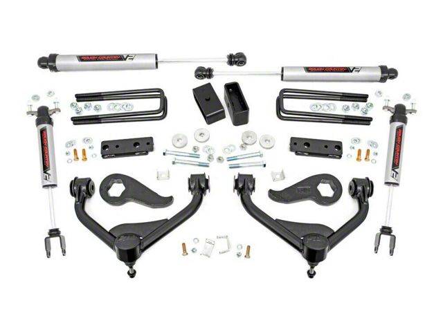 Rough Country 3-Inch Upper Control Arm Suspension Lift Kit with V2 Monotube Shocks (20-24 Sierra 3500 HD DRW w/ Rear Overload Springs)