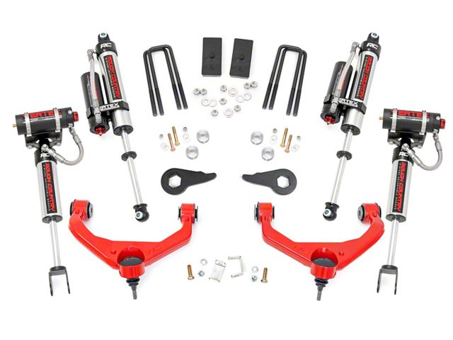 Rough Country 3.50-Inch Bolt-On Suspension Lift Kit with Vertex Reservoir Shocks; Red (11-19 Sierra 3500 HD SRW w/o Factory Overload Springs & MagneRide)