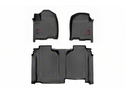 Rough Country Heavy Duty Front and Rear Floor Mats; Black (20-24 Sierra 3500 HD Crew Cab w/ Front Bucket Seats & Under Seat Storage)