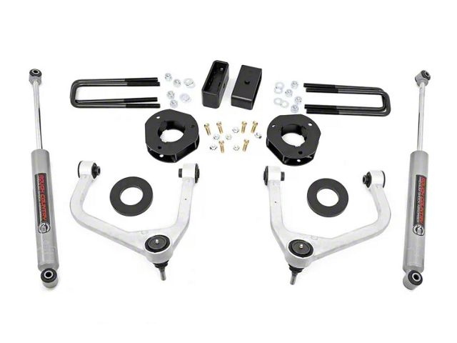 Rough Country 3.50-Inch Forged Upper Control Arm Suspension Lift Kit with Strut Spacers and Premium N3 Shocks (19-24 4.3L, 5.3L, 6.2L Silverado 1500 w/ Rear Multi-Leaf Pack Springs, Excluding Trail Boss & ZR2)
