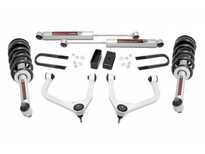 Rough Country 3.50-Inch Forged Upper Control Arm Suspension Lift Kit with N3 Struts and Premium N3 Rear Shocks (19-24 4.3L, 5.3L, 6.2L Silverado 1500 w/ Rear Composite Mono-Leaf Springs, Excluding Trail Boss & ZR2)