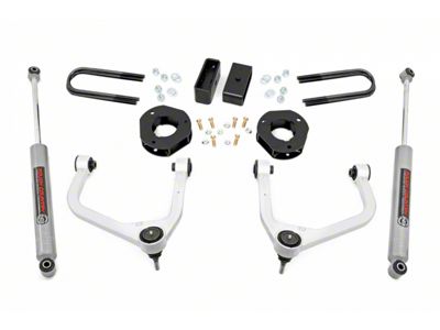 Rough Country 3.50-Inch Forged Upper Control Arm Suspension Lift Kit with Strut Spacers and Premium N3 Shocks (19-25 4.3L, 5.3L, 6.2L Silverado 1500 w/ Rear Composite Mono-Leaf Springs, Excluding Trail Boss & ZR2)