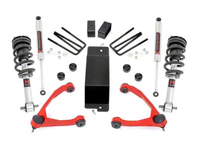 Rough Country 3.50-Inch Forged Upper Control Arm Suspension Lift Kit with V2 Monotube Shocks; Red (07-16 4WD Silverado 1500 w/ Stock Cast Aluminum & Steel Control Arms)