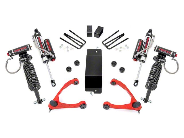 Rough Country 3.50-Inch Suspension Lift Kit with Forged Upper Control Arms, Vertex Adjustable Coil-Overs and Vertex Shocks; Red (07-16 4WD Silverado 1500)