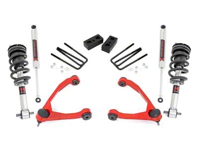 Rough Country 3.50-Inch Suspension Lift Kit with Upper Control Arms and M1 Monotube Shocks; Red (07-16 2WD Silverado 1500)