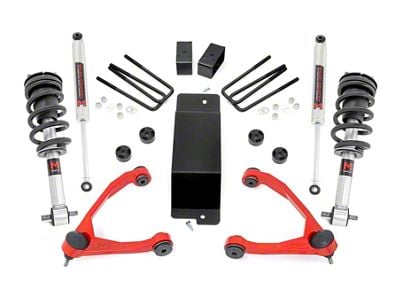 Rough Country 3.50-Inch Suspension Lift Kit with Upper Control Arms and M1 Monotube Shocks; Red (07-13 4WD Silverado 1500)
