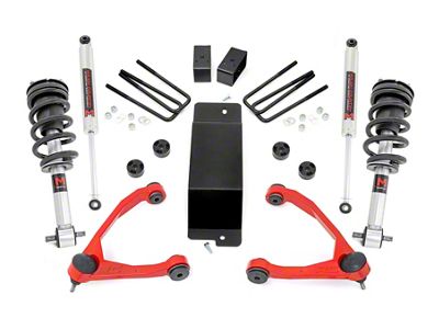 Rough Country 3.50-Inch Suspension Lift Kit with Upper Control Arms and M1 Monotube Shocks; Red (07-13 4WD Silverado 1500)