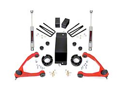 Rough Country 3.50-Inch Suspension Lift Kit with Upper Control Arms and Premium N3 Shocks; Red (07-16 4WD Silverado 1500 w/ Stock Cast Aluminum or Cast Steel Control Arms)