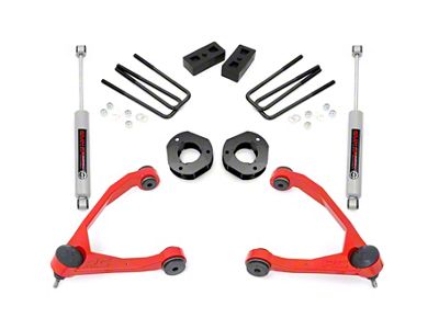 Rough Country 3.50-Inch Suspension Lift Kit with Upper Control Arms and Premium N3 Shocks; Red (07-18 2WD Silverado 1500)
