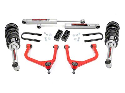 Rough Country Suspension 3.50-Inch Suspension Lift Kit with Premium N3 Struts and Shocks; Red (25-26 Silverado 1500 w/ OEM Mon-Leaf Springs & w/o Adaptive Ride Control, Excluding Diesel, Trail Boss & ZR2)