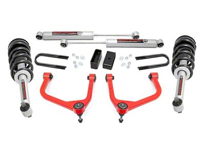 Rough Country Suspension 3.50-Inch Forged Upper Control Arm Suspension Lift Kit with N3 Struts and Premium N3 Rear Shocks; Red (19-25 4.3L, 5.3L, 6.2L Silverado 1500 w/ Rear Composite Mono-Leaf Springs, Excluding Trail Boss & ZR2)