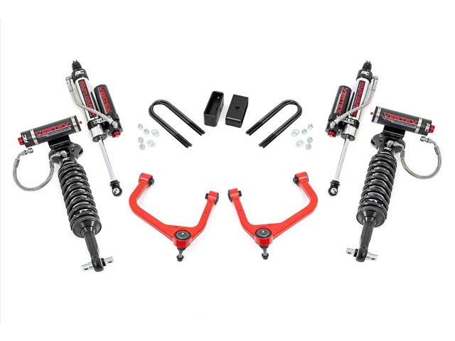 Rough Country 3.50-Inch Forged Upper Control Arm Suspension Lift Kit with Vertex Adjustable Coil-Overs and Vertex Shocks; Red (19-24 4.3L, 5.3L, 6.2L Silverado 1500 w/ Rear Composite Mono-Leaf Springs, Excluding Trail Boss & ZR2)