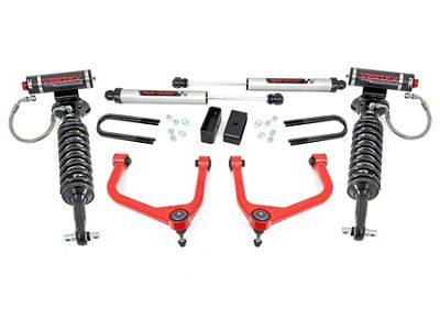 Rough Country 3.50-Inch Forged Upper Control Arm Suspension Lift Kit with Vertex Adjustable Coil-Overs and V2 Monotube Shocks; Red (19-25 4.3L, 5.3L, 6.2L Silverado 1500 w/ Rear Composite Mono-Leaf Springs, Excluding Trail Boss & ZR2)