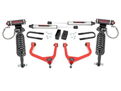 Rough Country 3.50-Inch Forged Upper Control Arm Suspension Lift Kit with Vertex Adjustable Coil-Overs and V2 Monotube Shocks; Red (19-24 4.3L, 5.3L, 6.2L Silverado 1500 w/ Rear Composite Mono-Leaf Springs, Excluding Trail Boss & ZR2)