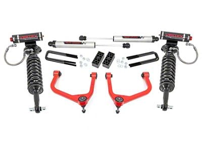 Rough Country 3.50-Inch Forged Upper Control Arm Suspension Lift Kit with Vertex Adjustable Coil-Overs and V2 Monotube Shocks; Red (19-24 4.3L, 5.3L, 6.2L Silverado 1500 w/ Rear Multi-Leaf Pack Springs, Excluding Trail Boss & ZR2)