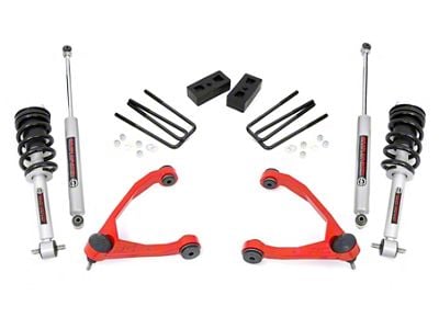 Rough Country 3.50-Inch Upper Control Arm Suspension Lift Kit with Premium N3 Shocks; Red (14-18 2WD Silverado 1500)