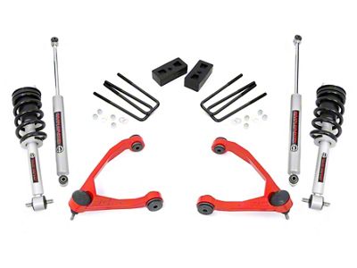 Rough Country 3.50-Inch Upper Control Arm Suspension Lift Kit with Premium N3 Shocks; Red (07-13 2WD Silverado 1500)