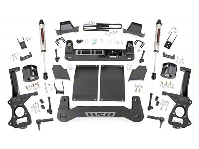 Rough Country 6-Inch Suspension Lift Kit with Strut Spacers and V2 Monotube Shocks (19-24 2.7L, 3.0L Duramax Silverado 1500 w/ Rear Multi-Leaf Pack Springs, Excluding Trail Boss & ZR2)