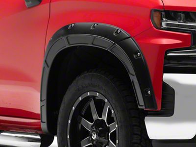 Rough Country Defender Pocket Fender Flares; Flat Black (19-24 Silverado 1500, Excluding ZR2)